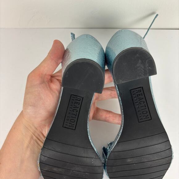 Kenneth Cole Reaction Rise Ruffle Blue Metallic Heel Sandals 8.5 M Evening Event - Picture 10 of 10
